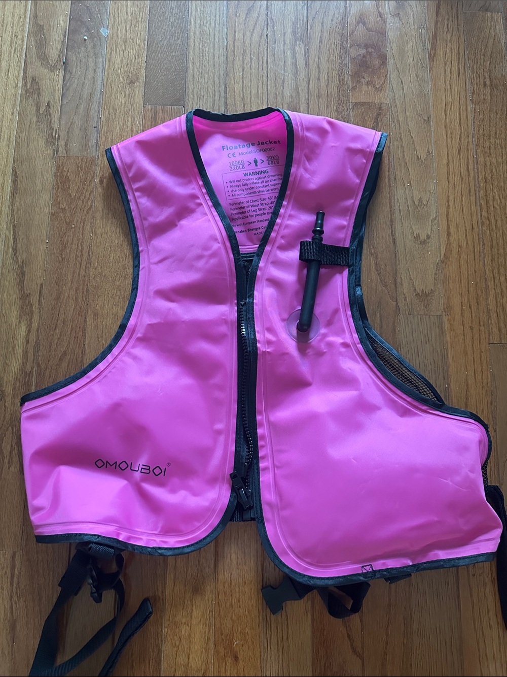 Pink Flotation Jacket with air straw pump